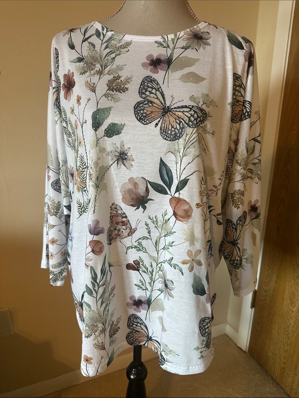 Cynthia Rowley 2X  Floral Butterfly Print Tunic Top